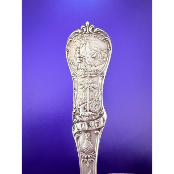 Historical SOUVENIR SPOON Jacksonville Florida STERLING SILVER Alligator Palm - Picture 6 of 10